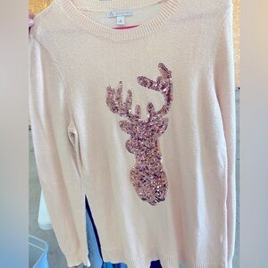 Reindeer sequin pink sweater by Dressbarn, size M